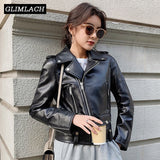 Women Plus Size Sheepskin Genuine Leather Jackets Autumn Slim Motorcycle Biker