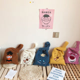 winter cartoon handbags plush shoulder bag  cute bear face embroidery
