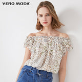 Vero Moda Women‘s Floral Ruffled Sleeves Elasticized Waist Tops Blouse