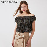 Vero Moda Women‘s Floral Ruffled Sleeves Elasticized Waist Tops Blouse