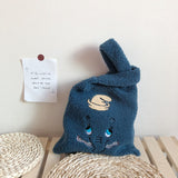 winter cartoon handbags plush shoulder bag  cute bear face embroidery