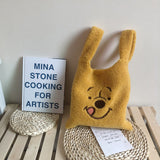 winter cartoon handbags plush shoulder bag  cute bear face embroidery