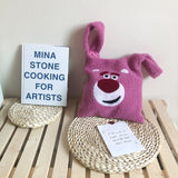 winter cartoon handbags plush shoulder bag  cute bear face embroidery