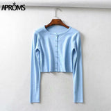 Aproms Candy Color Ribbed Knitted Cardigan Women Autumn Winter