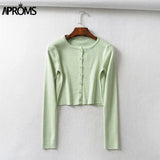 Aproms Candy Color Ribbed Knitted Cardigan Women Autumn Winter