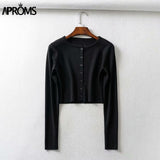 Aproms Candy Color Ribbed Knitted Cardigan Women Autumn Winter