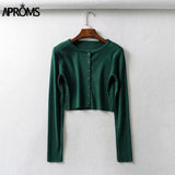 Aproms Candy Color Ribbed Knitted Cardigan Women Autumn Winter