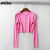 Aproms Candy Color Ribbed Knitted Cardigan Women Autumn Winter