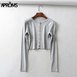 Aproms Candy Color Ribbed Knitted Cardigan Women Autumn Winter