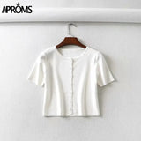 Aproms Candy Color Ribbed Knitted Cardigan Women Autumn Winter