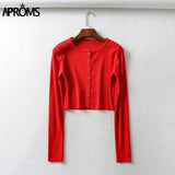 Aproms Candy Color Ribbed Knitted Cardigan Women Autumn Winter