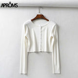 Aproms Candy Color Ribbed Knitted Cardigan Women Autumn Winter
