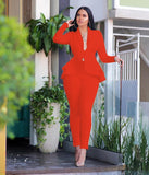 New Women Winter Women's Set Tracksuit Full Sleeve Ruffles Blazers Pencil Pants Suit Two Piece