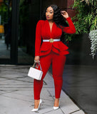 New Women Winter Women's Set Tracksuit Full Sleeve Ruffles Blazers Pencil Pants Suit Two Piece