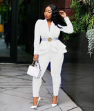 New Women Winter Women's Set Tracksuit Full Sleeve Ruffles Blazers Pencil Pants Suit Two Piece