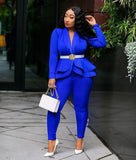 New Women Winter Women's Set Tracksuit Full Sleeve Ruffles Blazers Pencil Pants Suit Two Piece