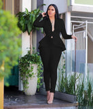 New Women Winter Women's Set Tracksuit Full Sleeve Ruffles Blazers Pencil Pants Suit Two Piece