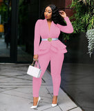 New Women Winter Women's Set Tracksuit Full Sleeve Ruffles Blazers Pencil Pants Suit Two Piece