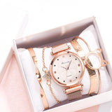 Fashion 5pcs Set Women Watches Luxury Magnet Buckle Flower Rhinestone Watch Ladies Quartz