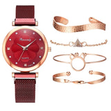 Fashion 5pcs Set Women Watches Luxury Magnet Buckle Flower Rhinestone Watch Ladies Quartz