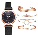 Fashion 5pcs Set Women Watches Luxury Magnet Buckle Flower Rhinestone Watch Ladies Quartz