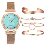 Fashion 5pcs Set Women Watches Luxury Magnet Buckle Flower Rhinestone Watch Ladies Quartz