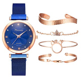 Fashion 5pcs Set Women Watches Luxury Magnet Buckle Flower Rhinestone Watch Ladies Quartz
