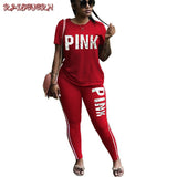 RAISEVERN PINK Letter Print Tracksuits Women Two Piece Set Spring