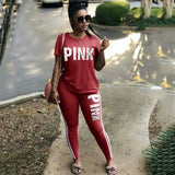 RAISEVERN PINK Letter Print Tracksuits Women Two Piece Set Spring