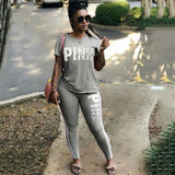 RAISEVERN PINK Letter Print Tracksuits Women Two Piece Set Spring