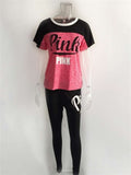 RAISEVERN PINK Letter Print Tracksuits Women Two Piece Set Spring