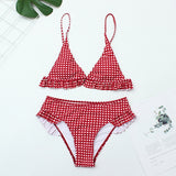 Plaid Sexy Women Bikini Set 2020 New Push Up Ruffles Padded Swimwear Bikini